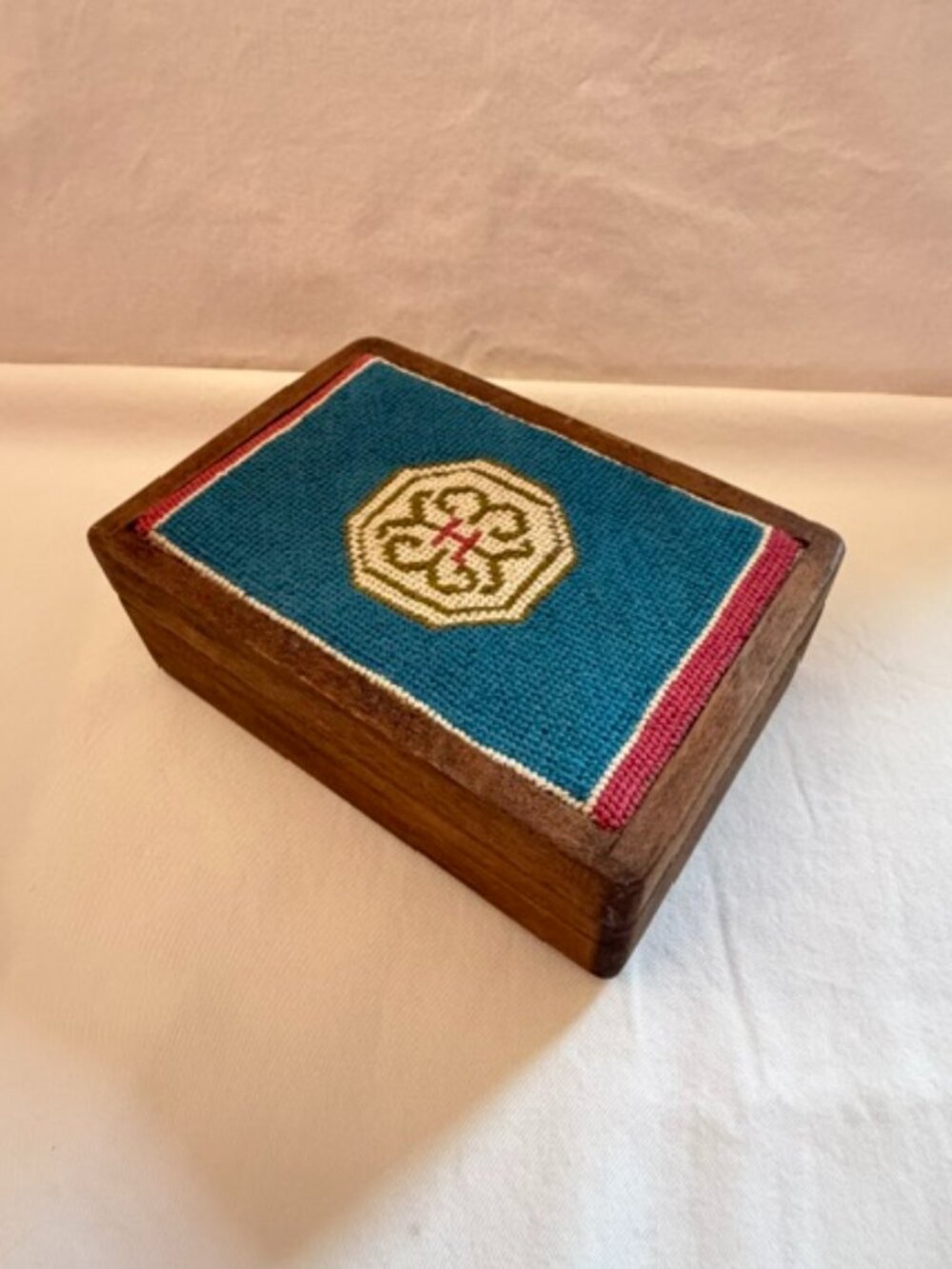Vintage Embroidered Top Wood Storage Box